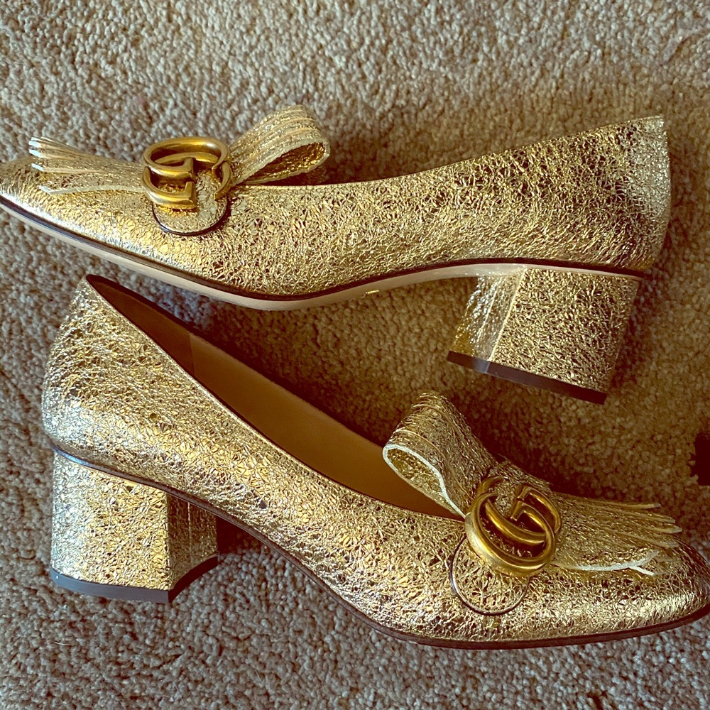Gucci metallic mid-heel pump